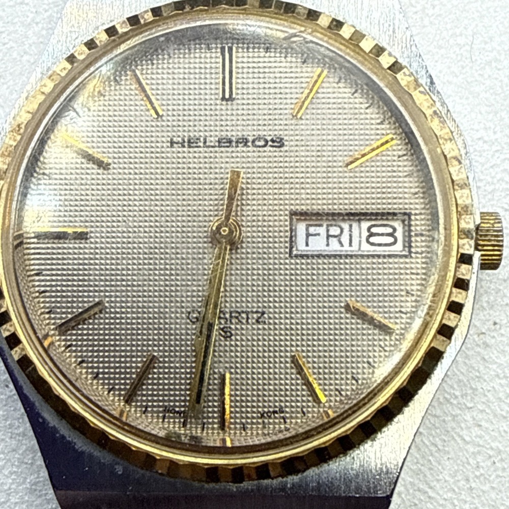 Vintage Men's Helbros Quartz Gold Tone 80s Watch Day/Date Running